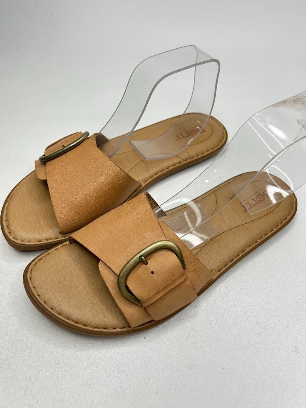 BORN Sandals Womens 9M Tan Miarra Buckle Leather Slides Bohemian Beach Comfort